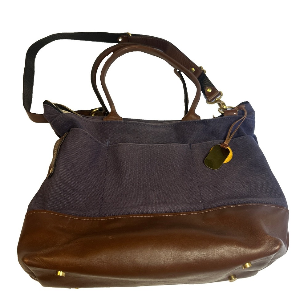 R.Riveter Otto Carry All Canvas Tote Bag & Pouch Blue  Brown Made in USA